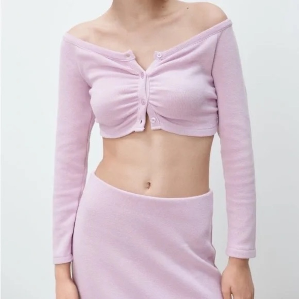 Zara off the shoulder cropped knit sweater